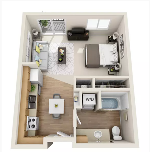Floor plan for studio, 1 bath, 516 sqft